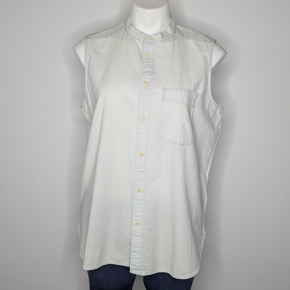 NWT Madewell Faded Light Blue Sleeveless Cotton Button Up Casual Tank L